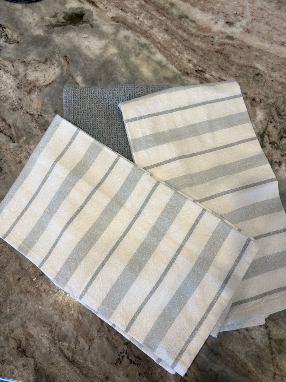 Set of Gray and White Striped Kitchen Tea Towels